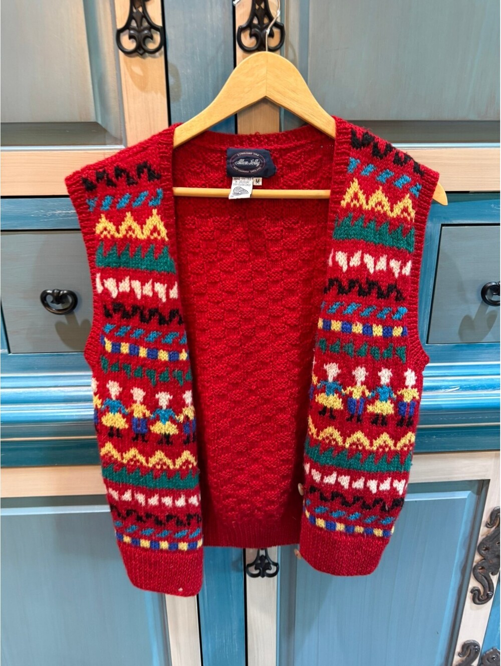Allen Solly Hand-Knitted Wool Sweater Vest with Fair Isle Pattern, Medium